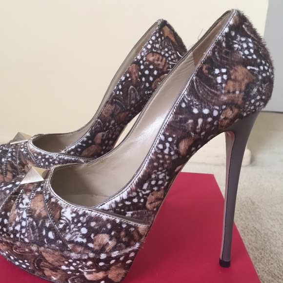 Valentino Round Toe Platform Printed Brown Pump Shoe With Stud Rockstud 38 - Picture 12 of 12